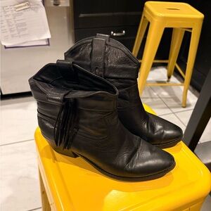 Joie Black Fringed Leather Ankle Booties